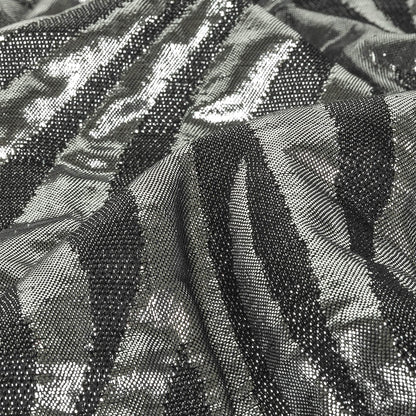 Italian Black and Metallic Silver Zebra Stripes Polyester Brocade Detail