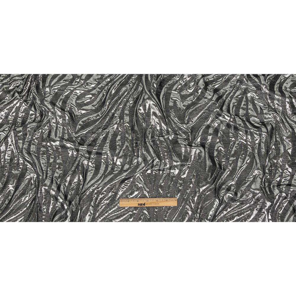 Italian Black and Metallic Silver Zebra Stripes Polyester Brocade Full
