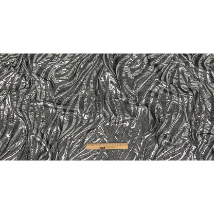 Italian Black and Metallic Silver Zebra Stripes Polyester Brocade Full