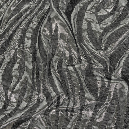 Italian Black and Metallic Silver Zebra Stripes Polyester Brocade