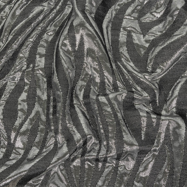 Italian Black and Metallic Silver Zebra Stripes Polyester Brocade