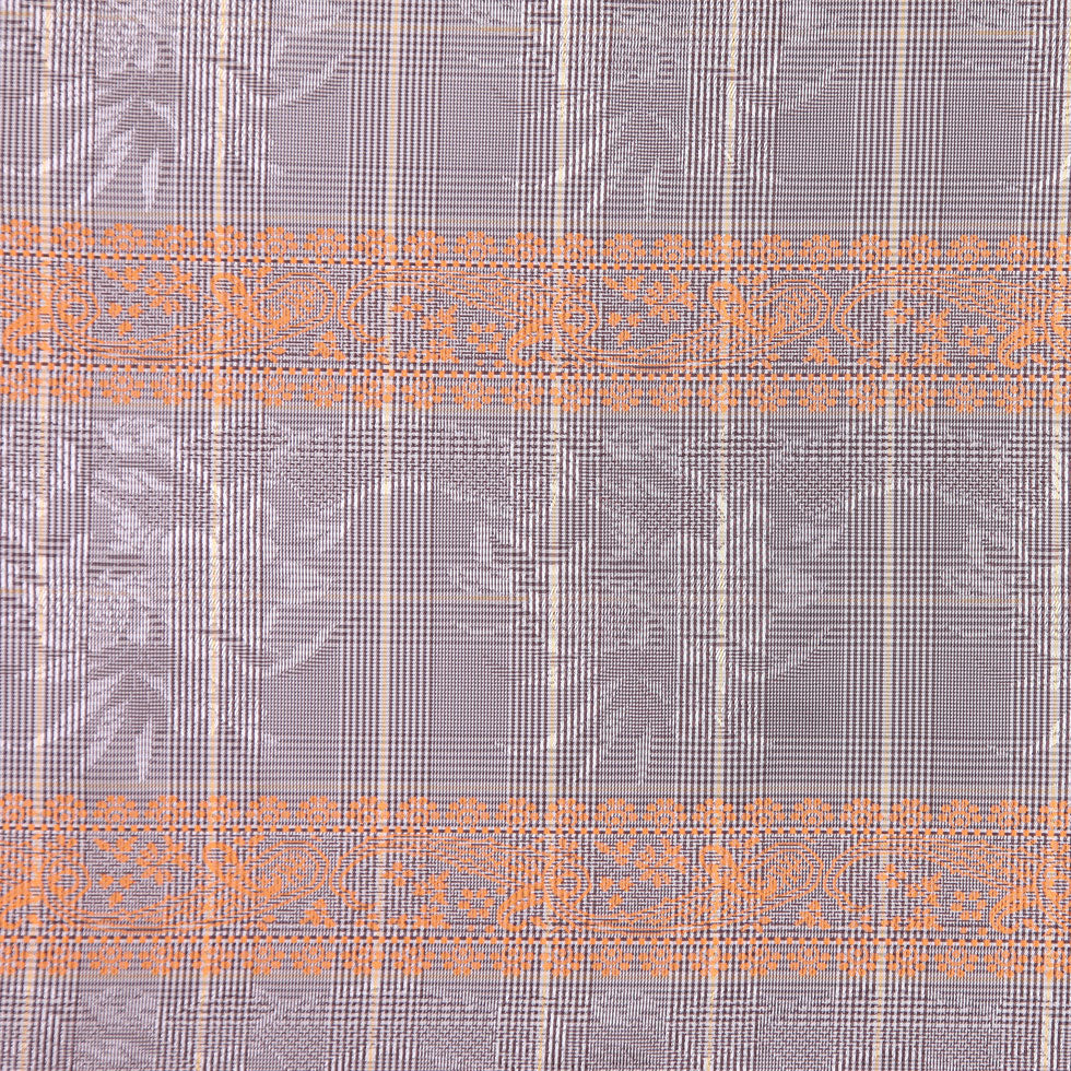 Brown and Orange Checked and Plaid Poly Taffeta