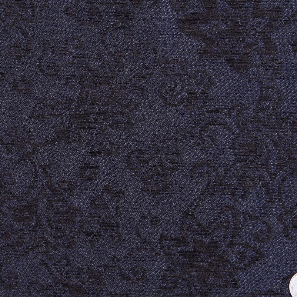 Italian Dark Navy Floral Rayon and Polyester Chenille Detail