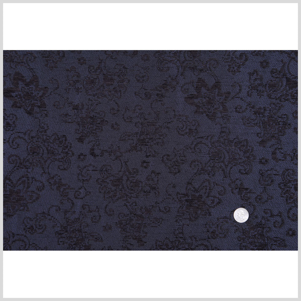 Italian Dark Navy Floral Rayon and Polyester Chenille Full