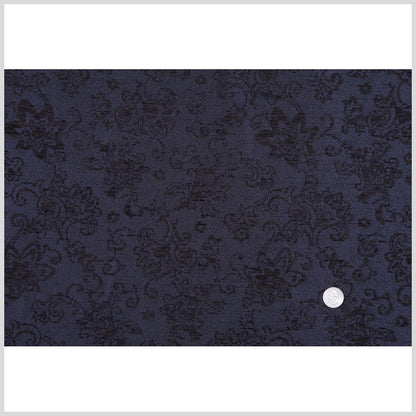Italian Dark Navy Floral Rayon and Polyester Chenille Full