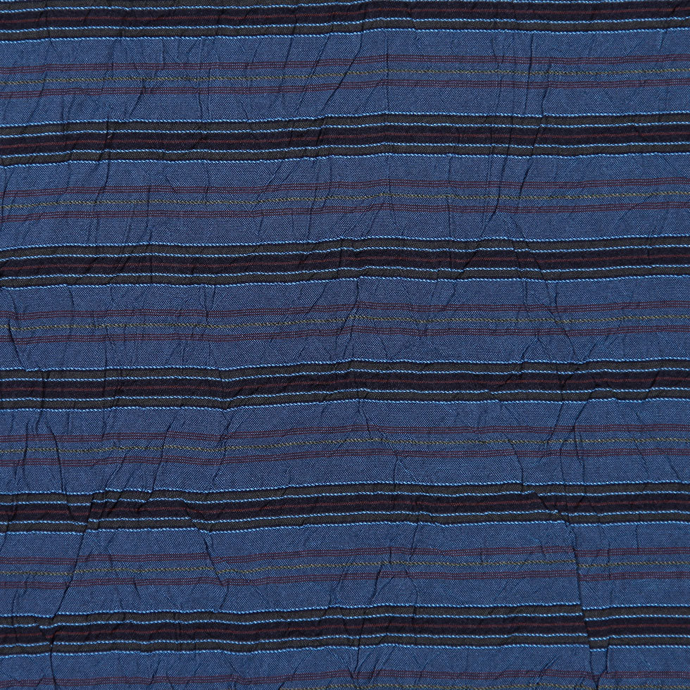 Italian Deep Blue-Green Crinkled Striped Woven Detail