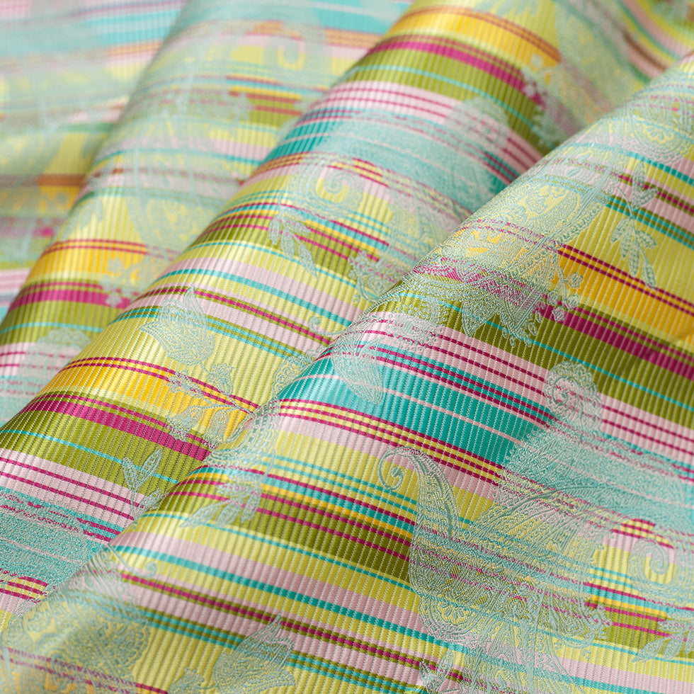 French Multi-Color Striped Paisley Polyester Woven - Folded