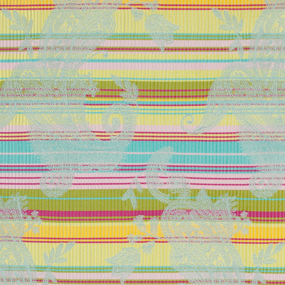 French Multi-Color Striped Paisley Polyester Woven - Detail