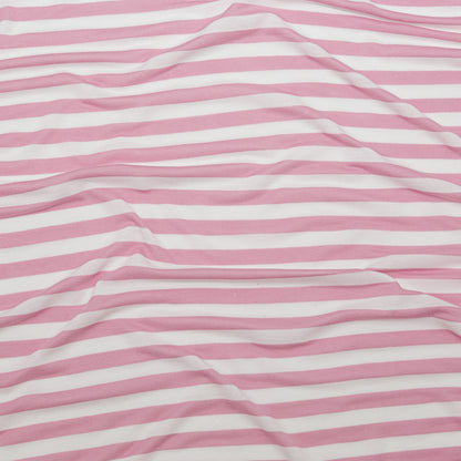 Pressed Rosebloom and Bright White Bengal Striped Polyester Jersey