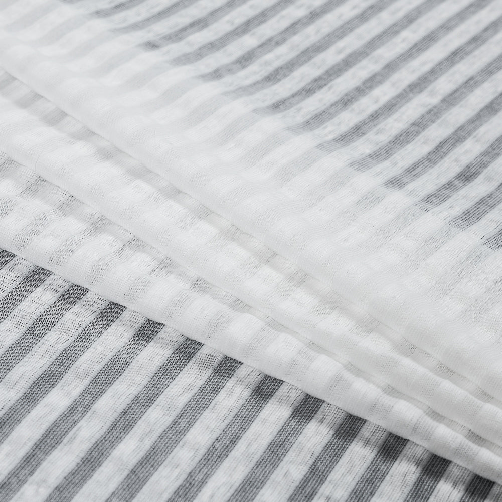 Sheer White Bengal Striped Stretch Cotton Jersey Folded