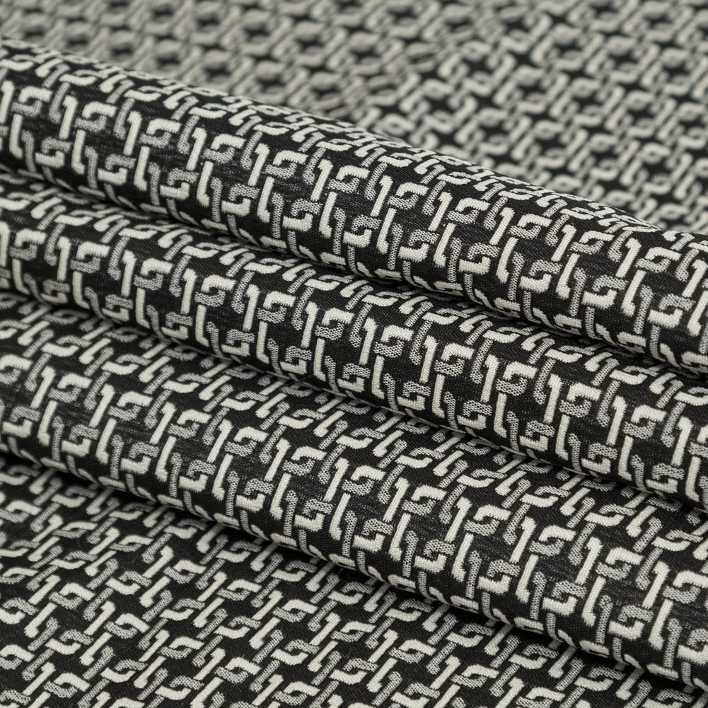 Pelican and Black Olive Geometric Reversible Polyester Jacquard Folded