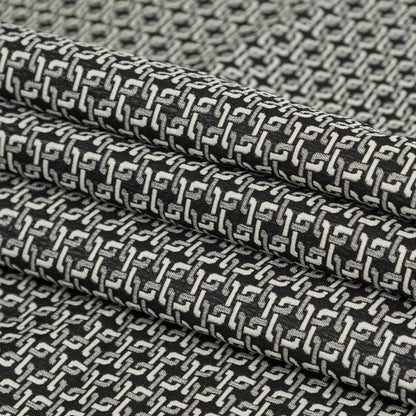 Pelican and Black Olive Geometric Reversible Polyester Jacquard Folded
