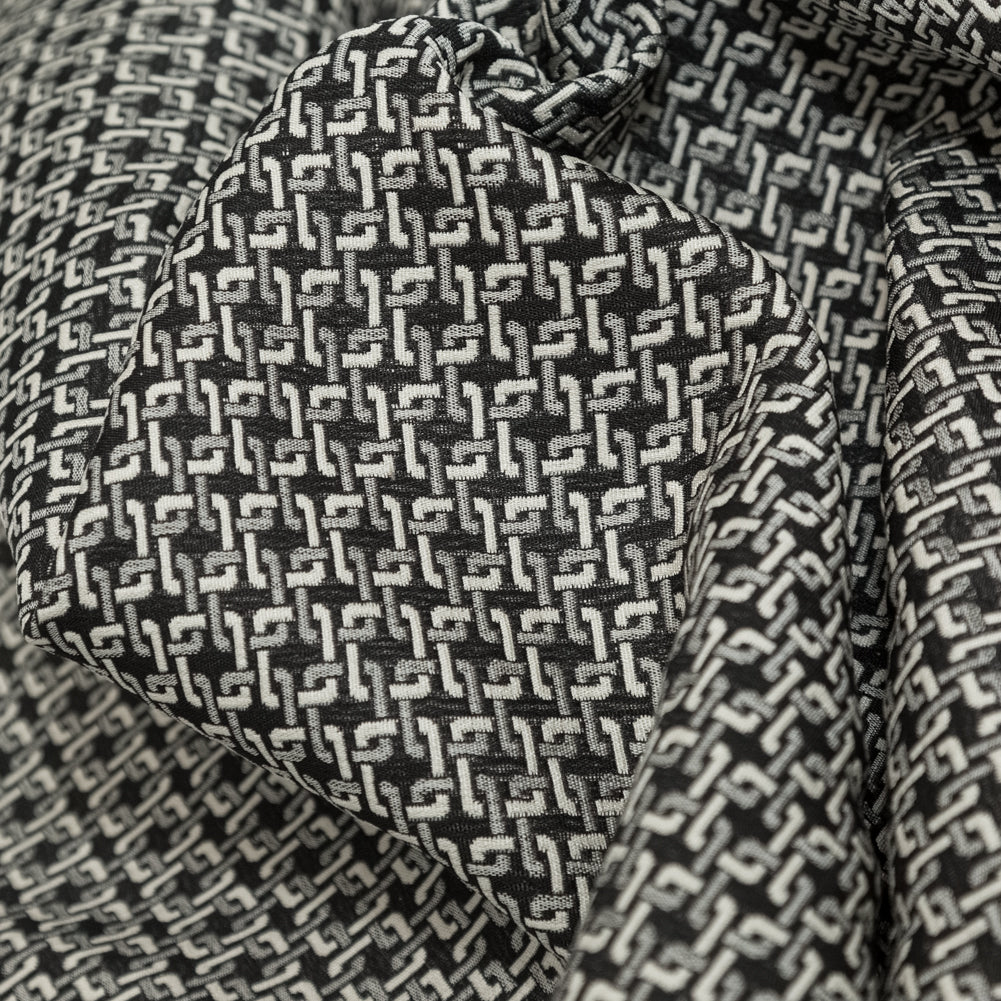 Pelican and Black Olive Geometric Reversible Polyester Jacquard Detail