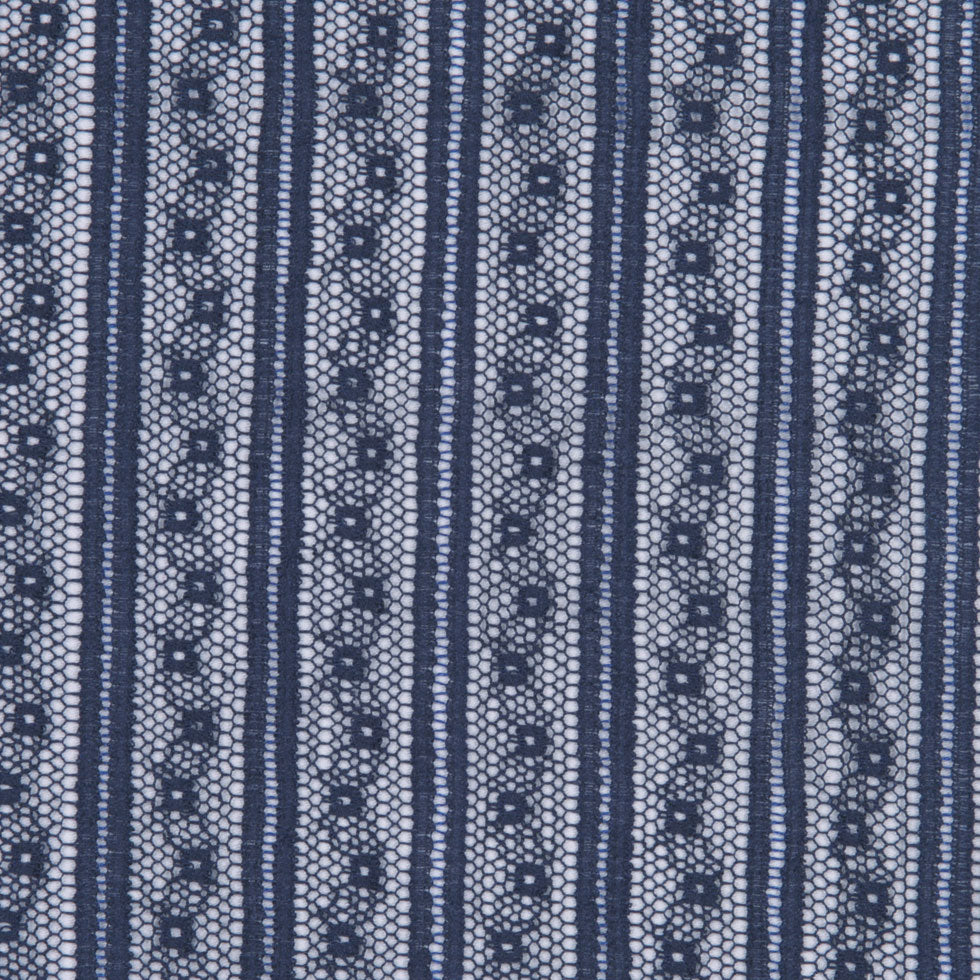 Famous Designer Navy Striped Cotton-Nylon Lace Detail