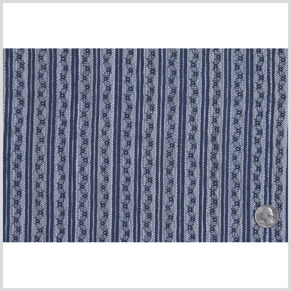 Famous Designer Navy Striped Cotton-Nylon Lace Full