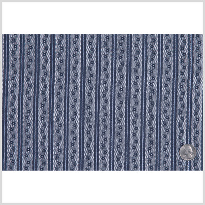 Famous Designer Navy Striped Cotton-Nylon Lace Full