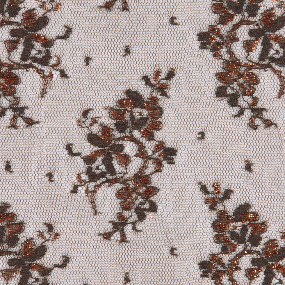 Brown and Metallic Copper Floral Polyester Lace Detail