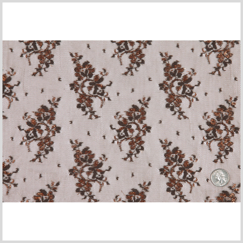 Brown and Metallic Copper Floral Polyester Lace Full