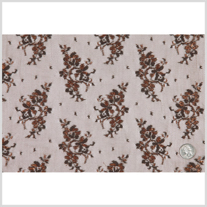 Brown and Metallic Copper Floral Polyester Lace Full