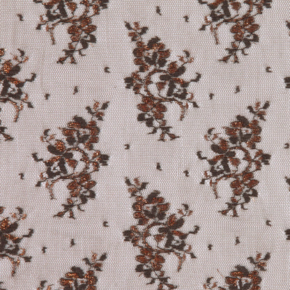 Brown and Metallic Copper Floral Polyester Lace