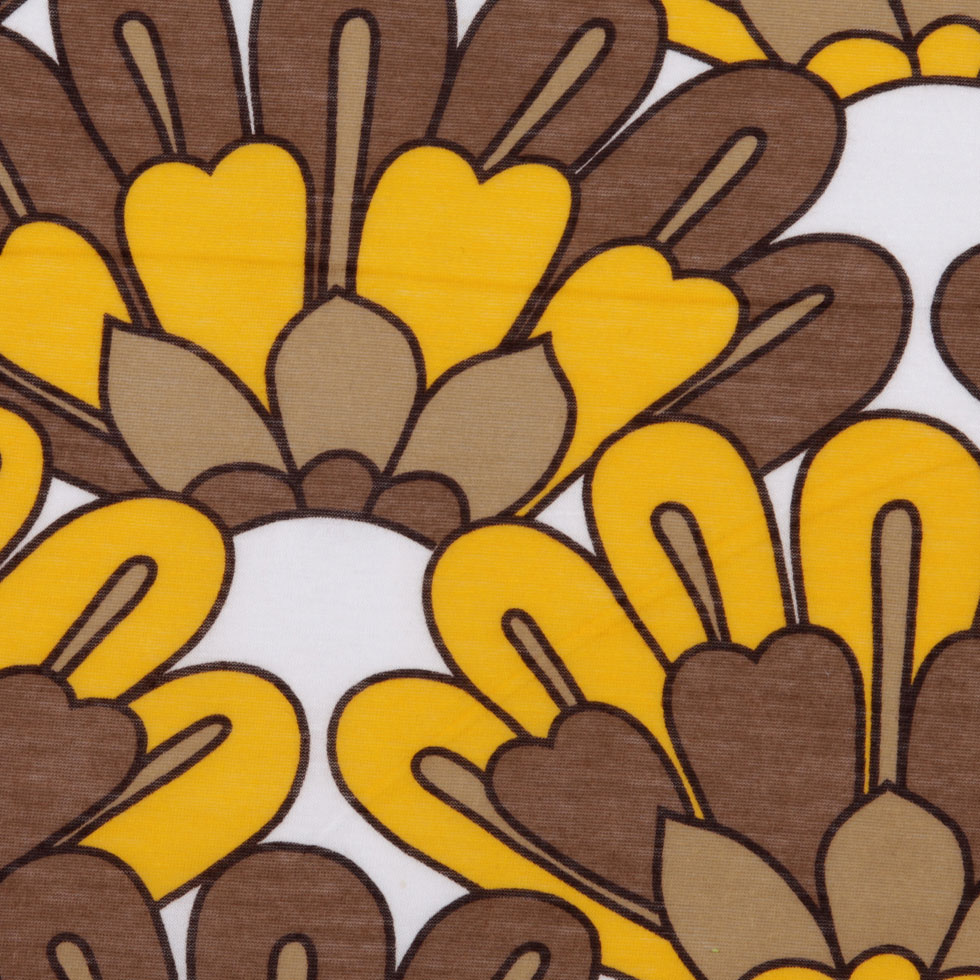 Marigold and Brown Retro Floral Poly Print Detail