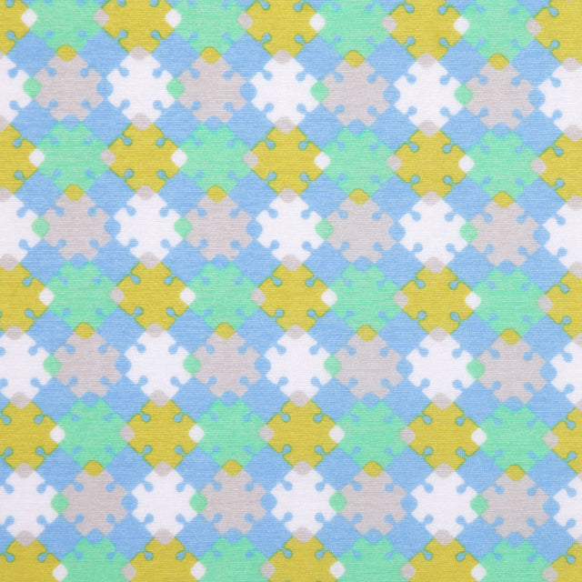 Horizon Blue, Vibrant Green and Golden Palm Geometric Polyester Jersey