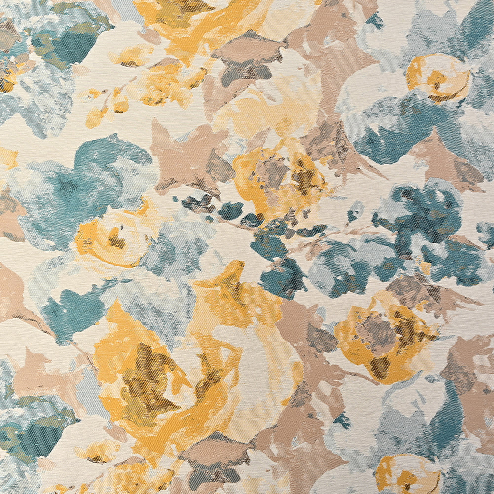 Dark Turquoise and Narcissus Painterly Floral Stretch Jacquard