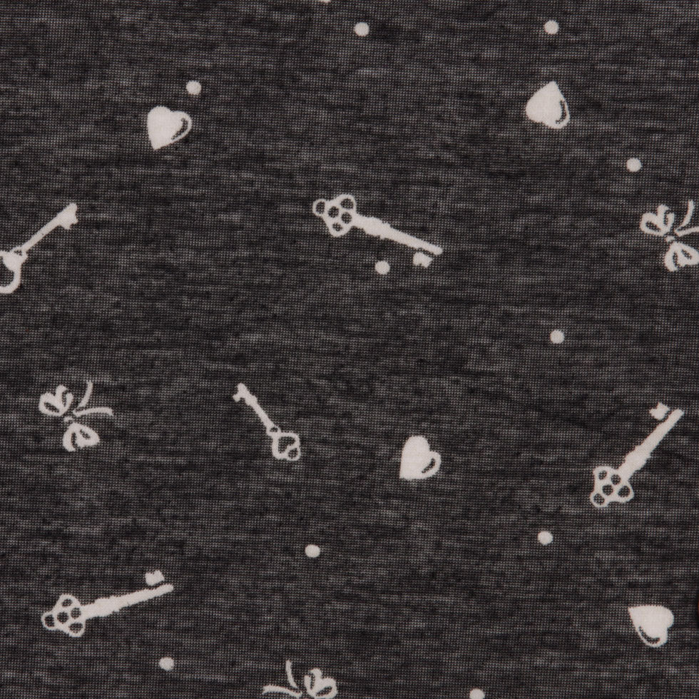 Italian Charcoal and Bone Cute Keys Polyester Jersey Print Detail