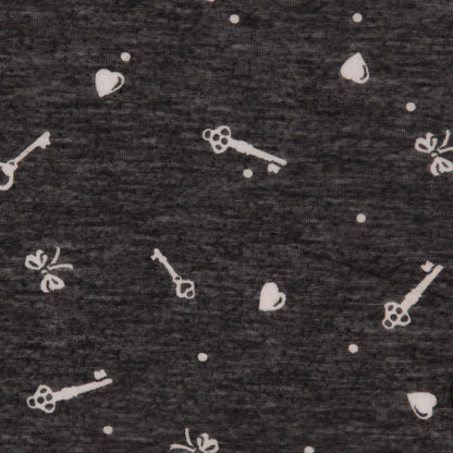 Italian Charcoal and Bone Cute Keys Polyester Jersey Print Detail