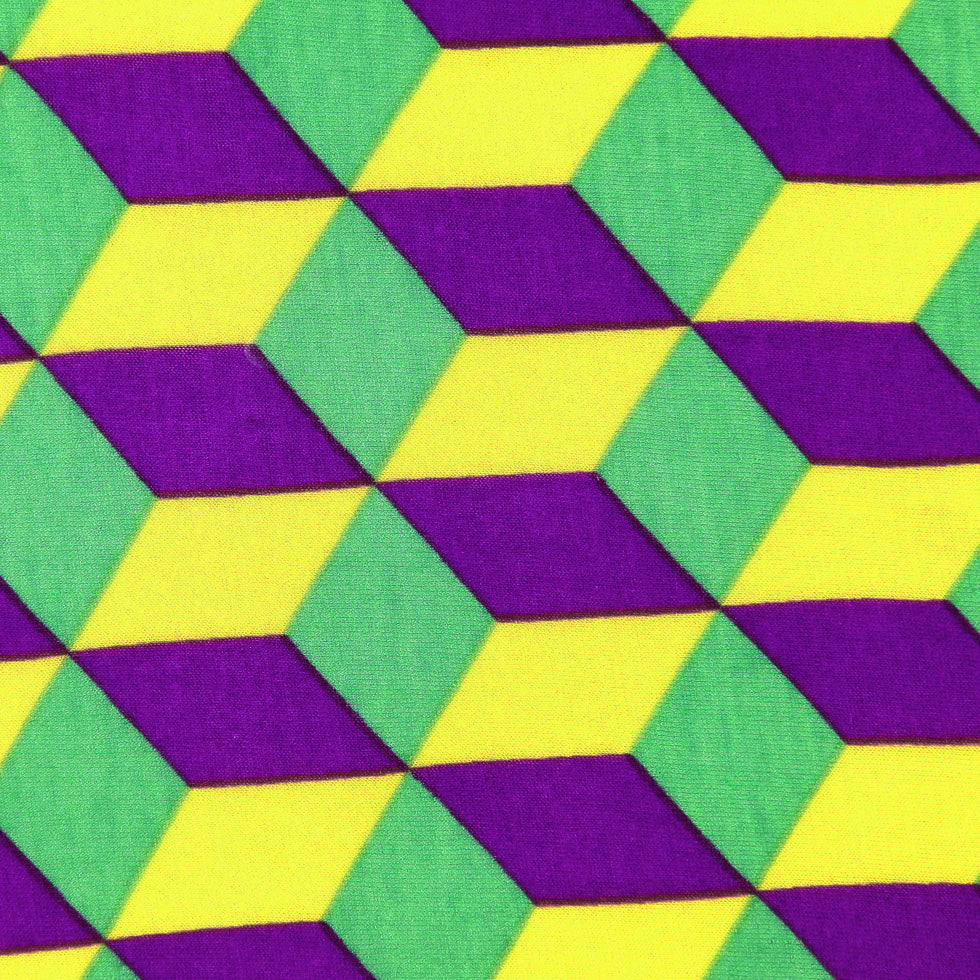 Yellow, Lime and Majesty Purple Geometric Rayon Jersey - Detail