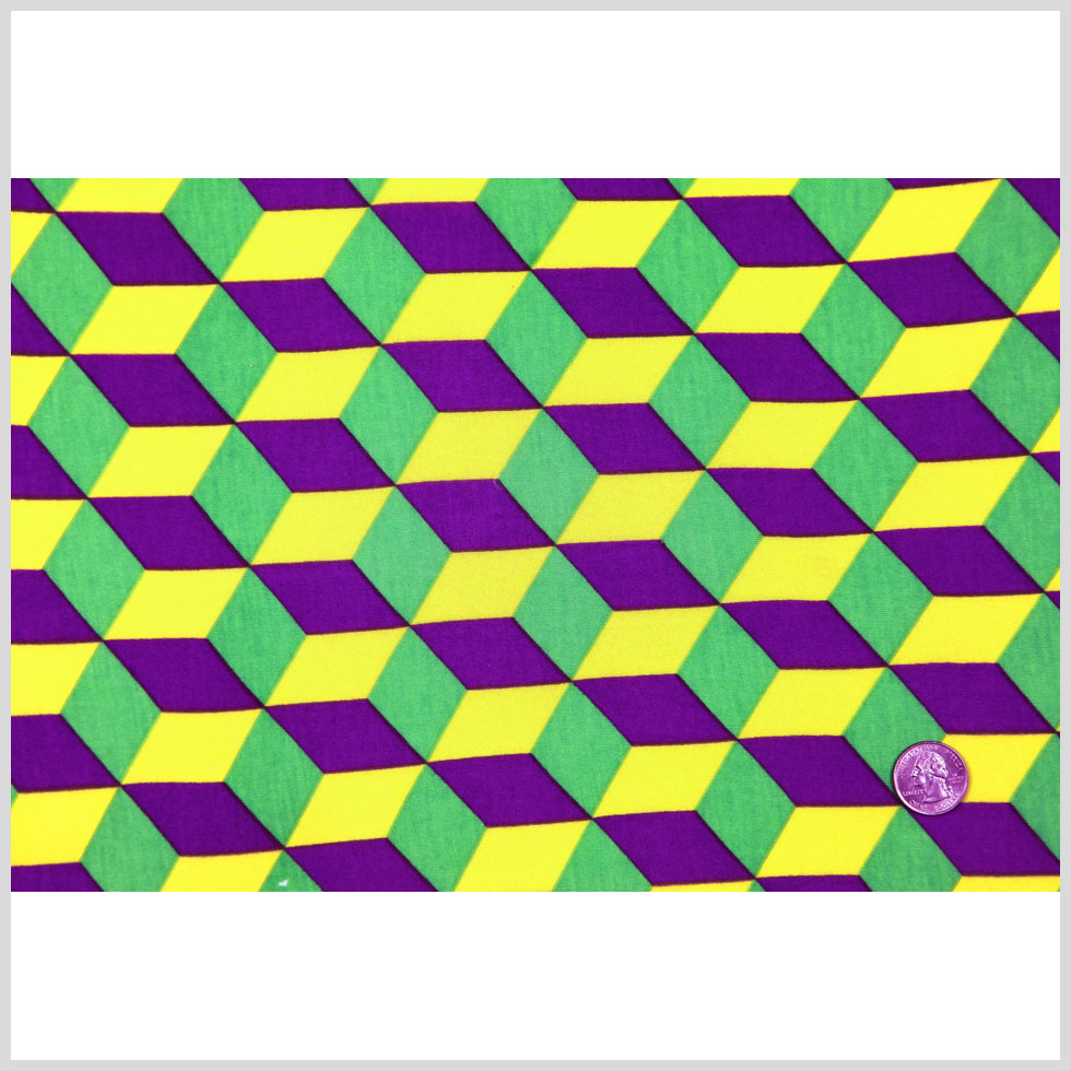 Yellow, Lime and Majesty Purple Geometric Rayon Jersey - Full