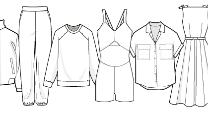 A line drawing of a variety of clothing