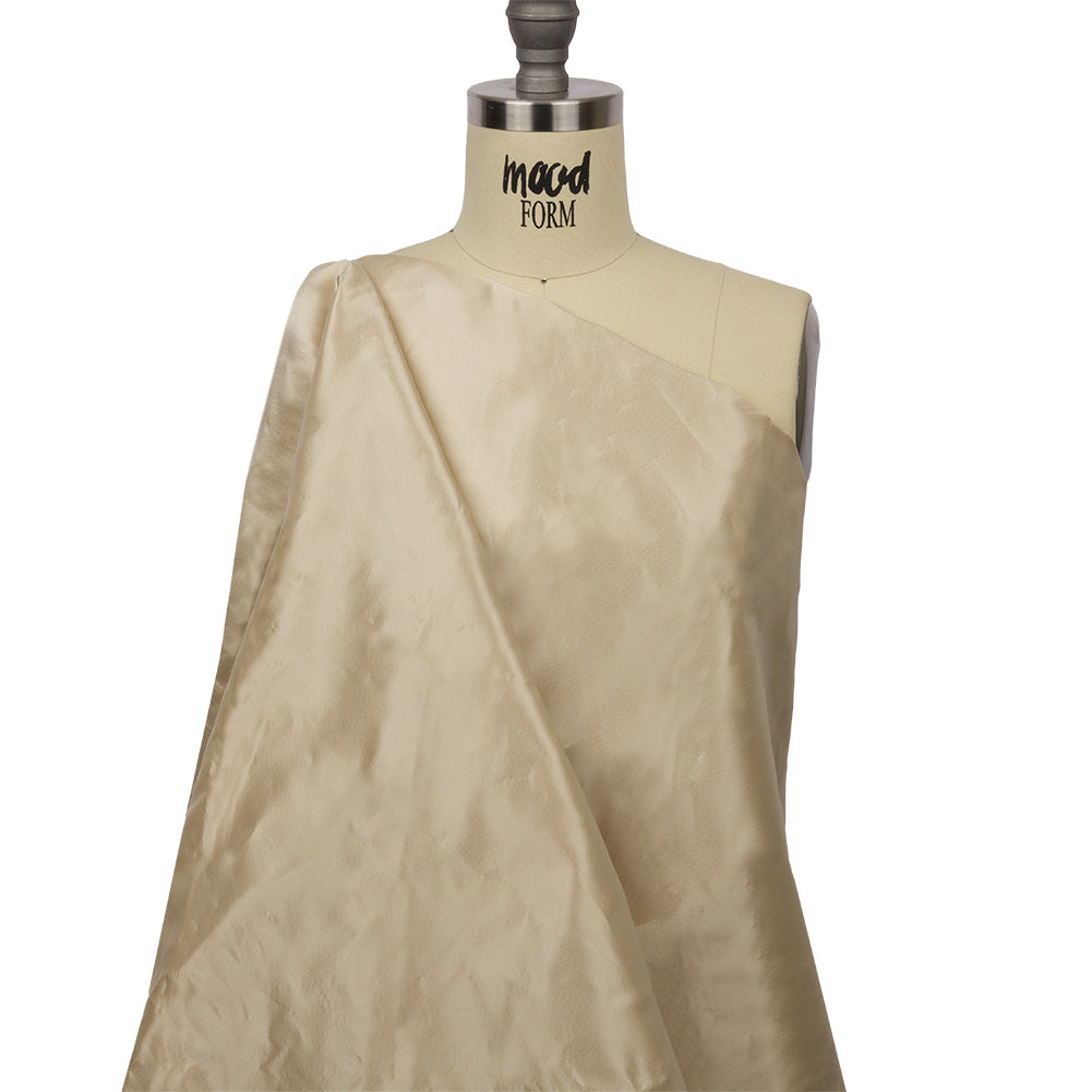 Cream Stiff Silk Satin with Metal Threads - Drape