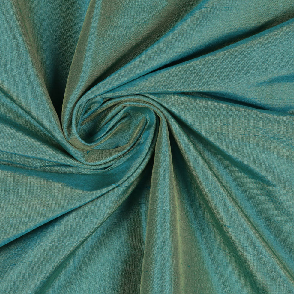 Silk Shantung - Iridescent Turquoise and Yellow - Shantung Collection Detail