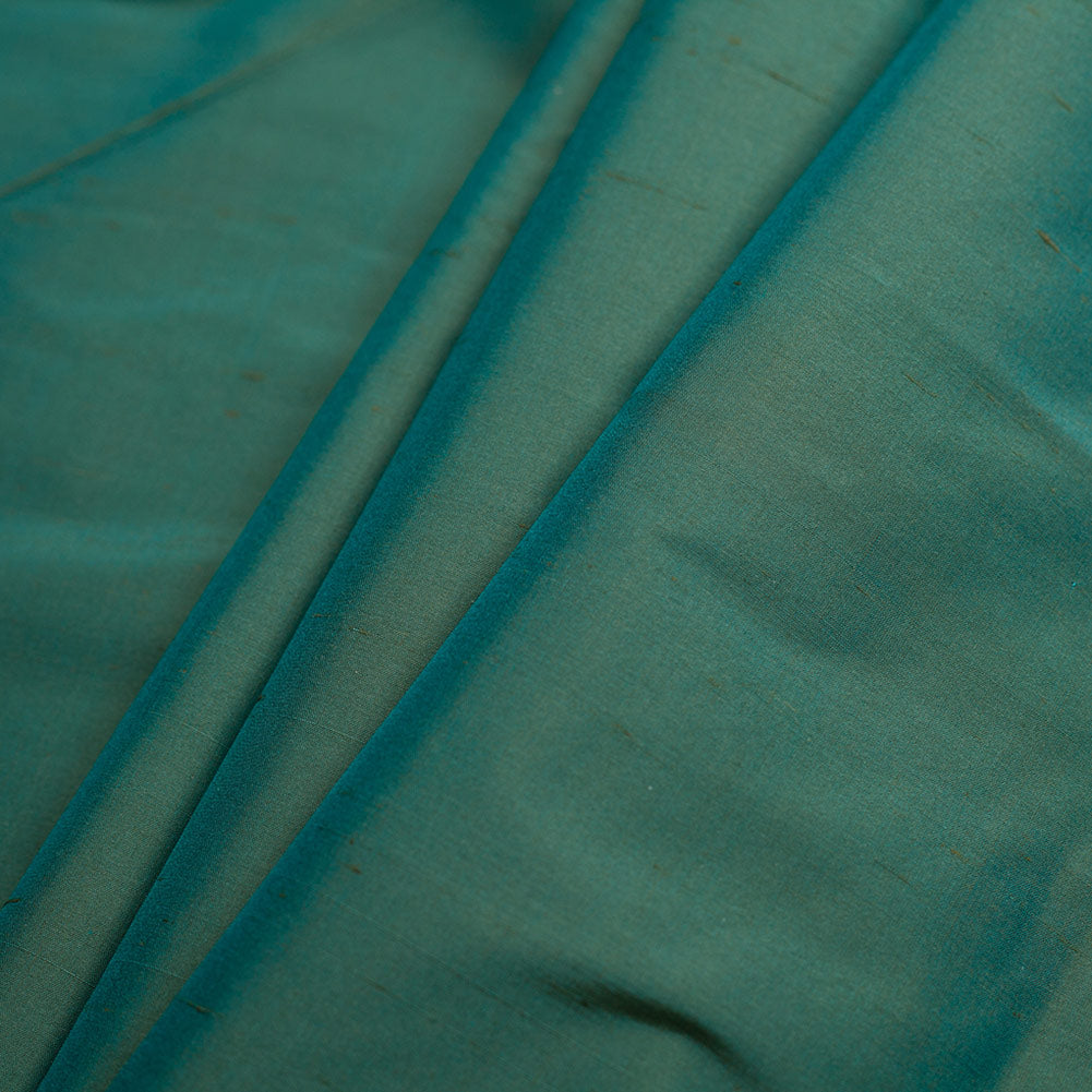 Silk Shantung - Iridescent Olive and Turquoise - Shantung Collection Folded