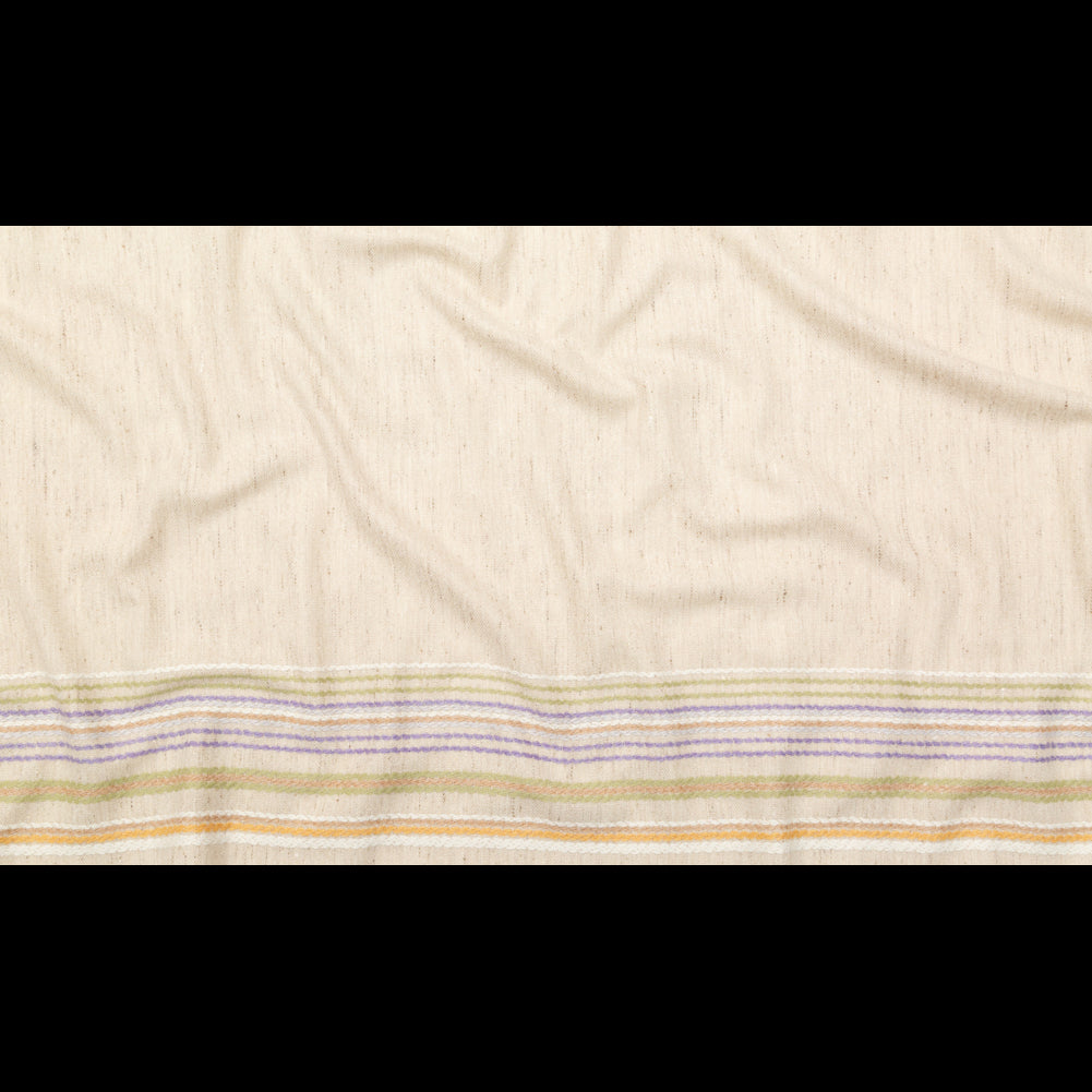 Italian Almond Milk Wool Woven Panel with Multicolored Stripes Full