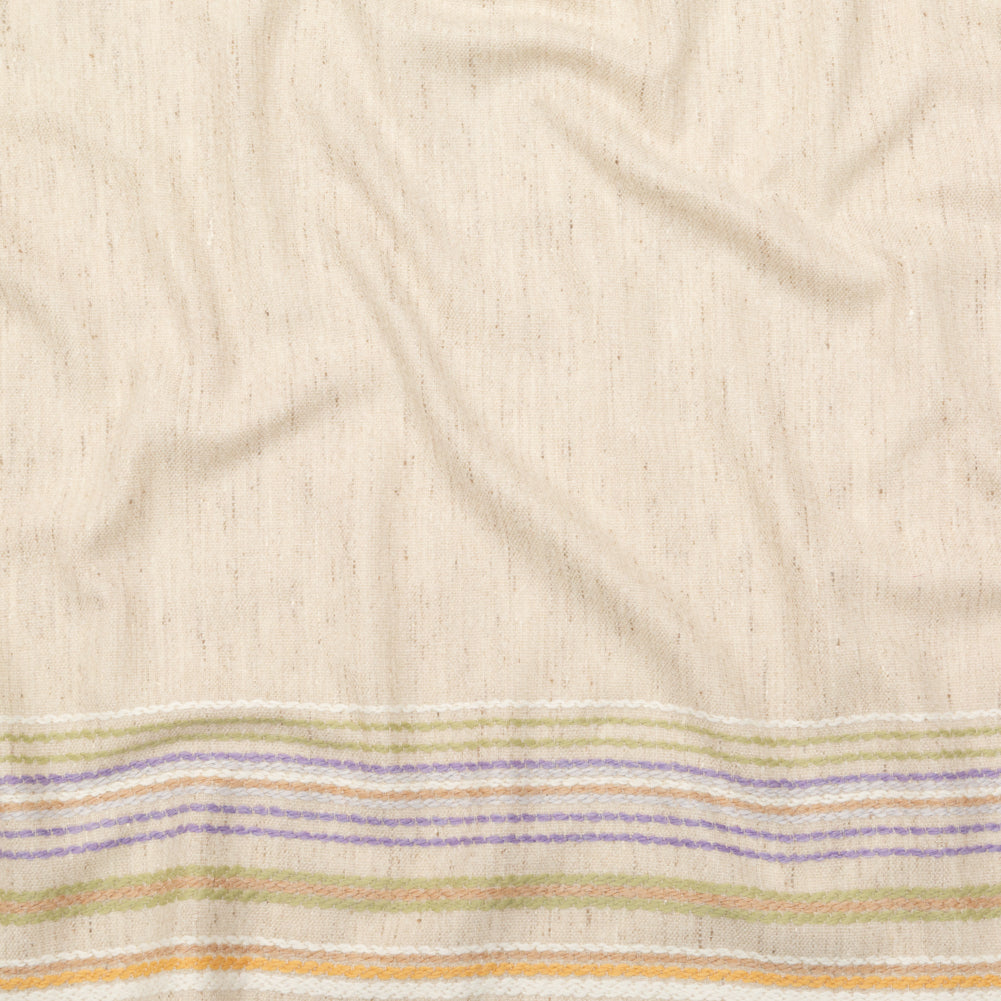 Italian Almond Milk Wool Woven Panel with Multicolored Stripes
