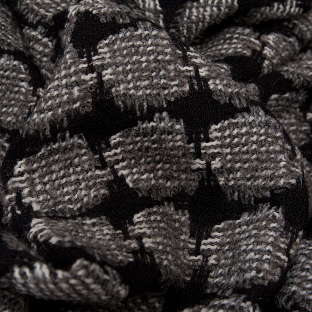 Italian Black, White Alyssum and Steeple Gray Wool Woven Featuring Novelty Boucle Squares Detail