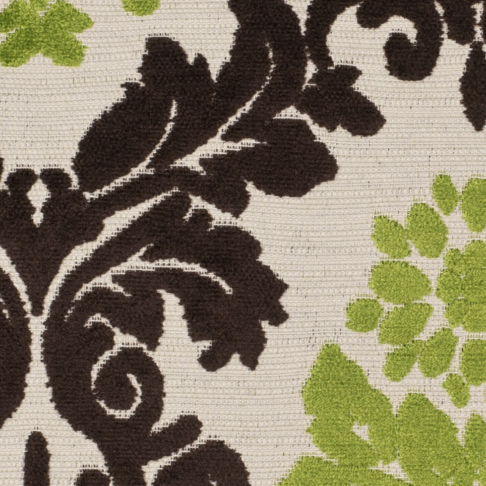 Natural/Chocolate/Lime Damask Chenille Detail