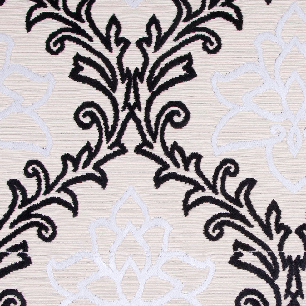 Black/White/ Beige Floral Chenille Detail