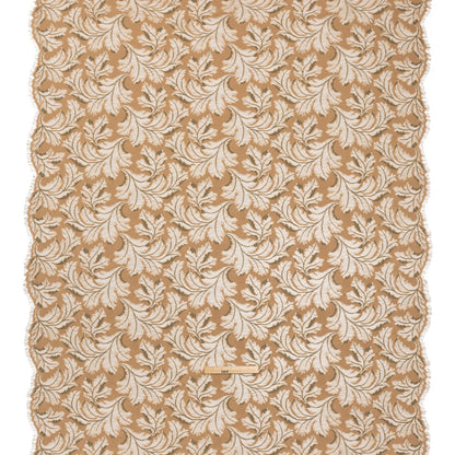 Nylon and Rayon Raschel Lace Panel with Finished Edges - Stucco Beige and Olive Green Floating Leaves