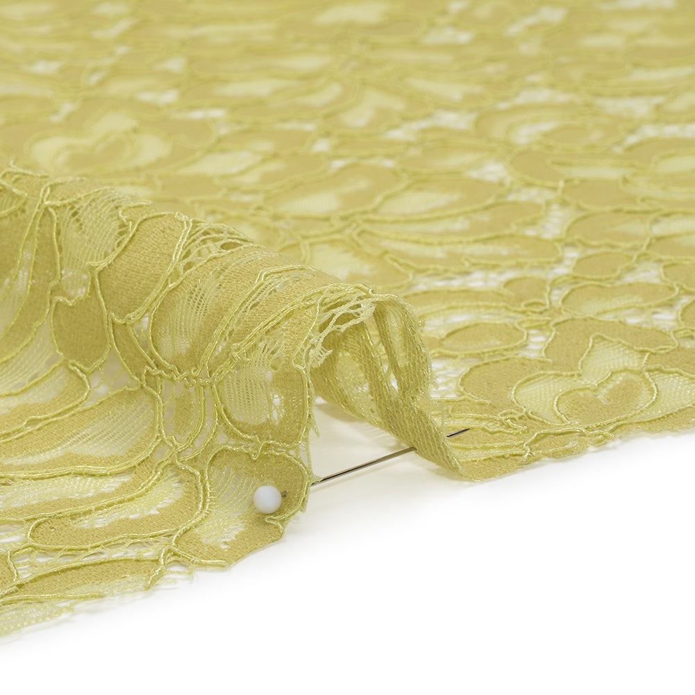 Corded Lace Panel with Petal Scalloped And Fringed Edges - Chartreuse Green Floral - Detail