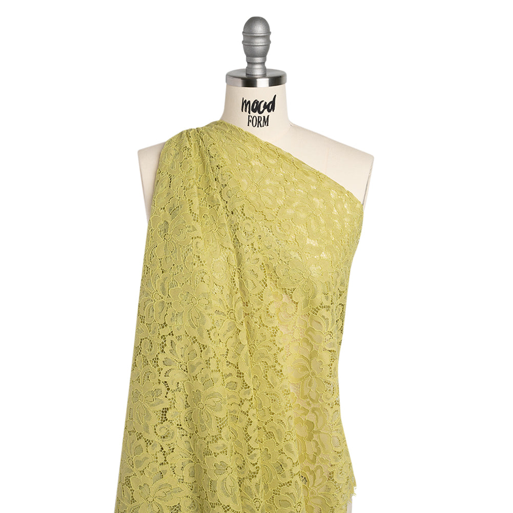 Corded Lace Panel with Petal Scalloped And Fringed Edges - Chartreuse Green Floral - Drape