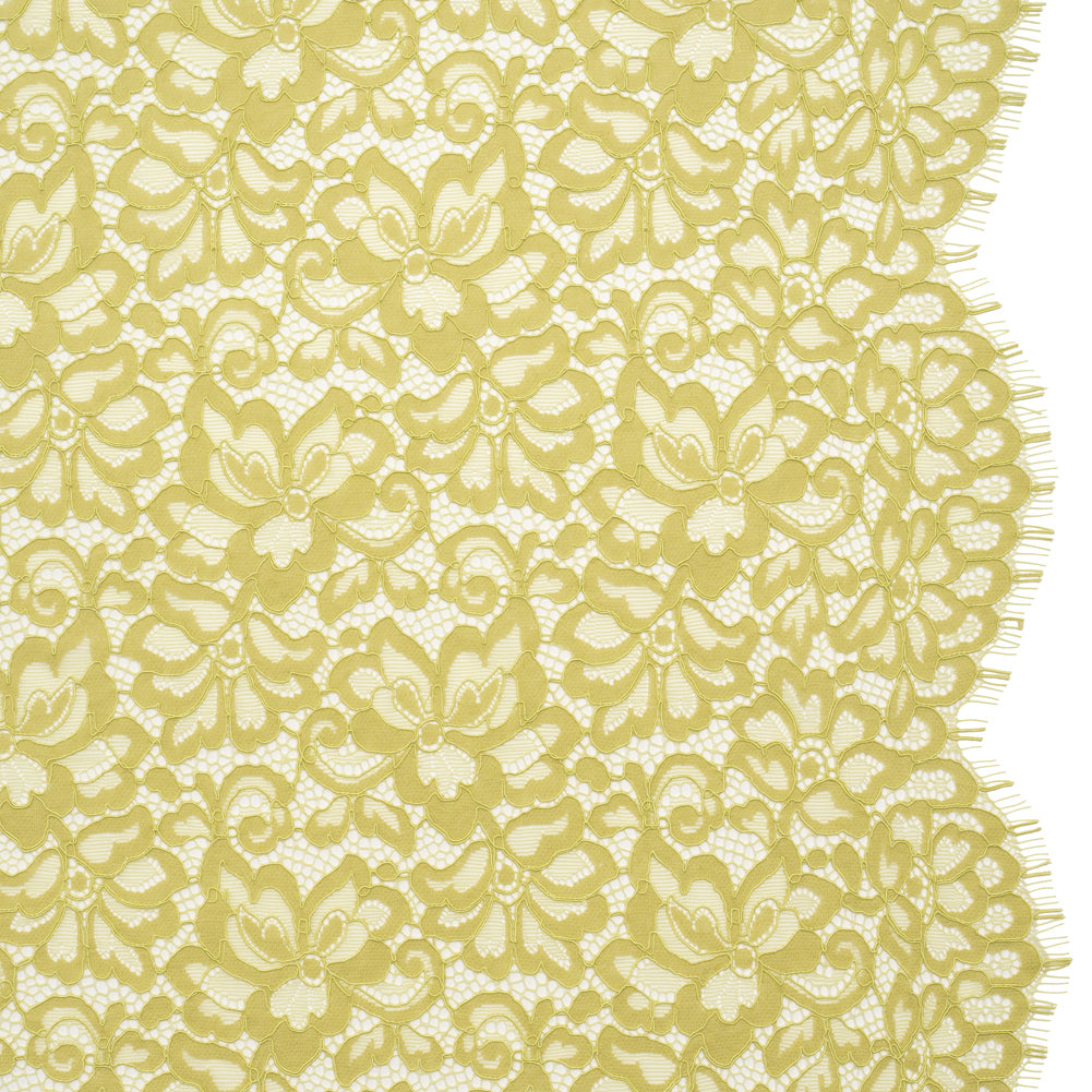 Corded Lace Panel with Petal Scalloped And Fringed Edges - Chartreuse Green Floral