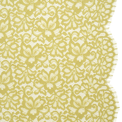 Corded Lace Panel with Petal Scalloped And Fringed Edges - Chartreuse Green Floral