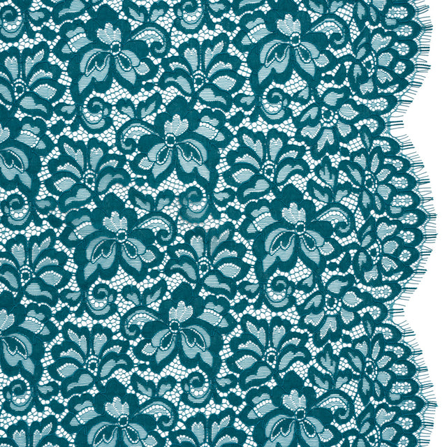 Corded Lace Panel with Petal Scalloped And Fringed Edges - Spice Blue Floral
