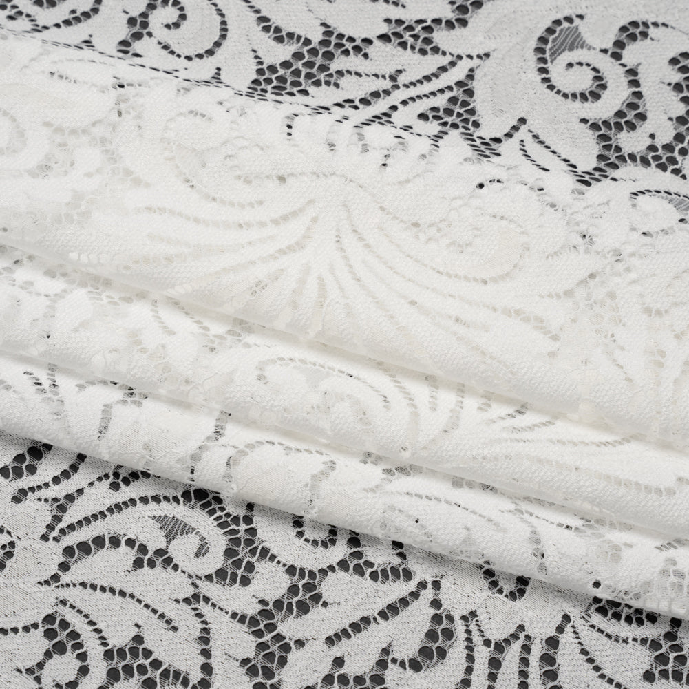 Raschel Lace Panel with Scalloped Finished Edges - Ivory Ornamental Floral - Folded