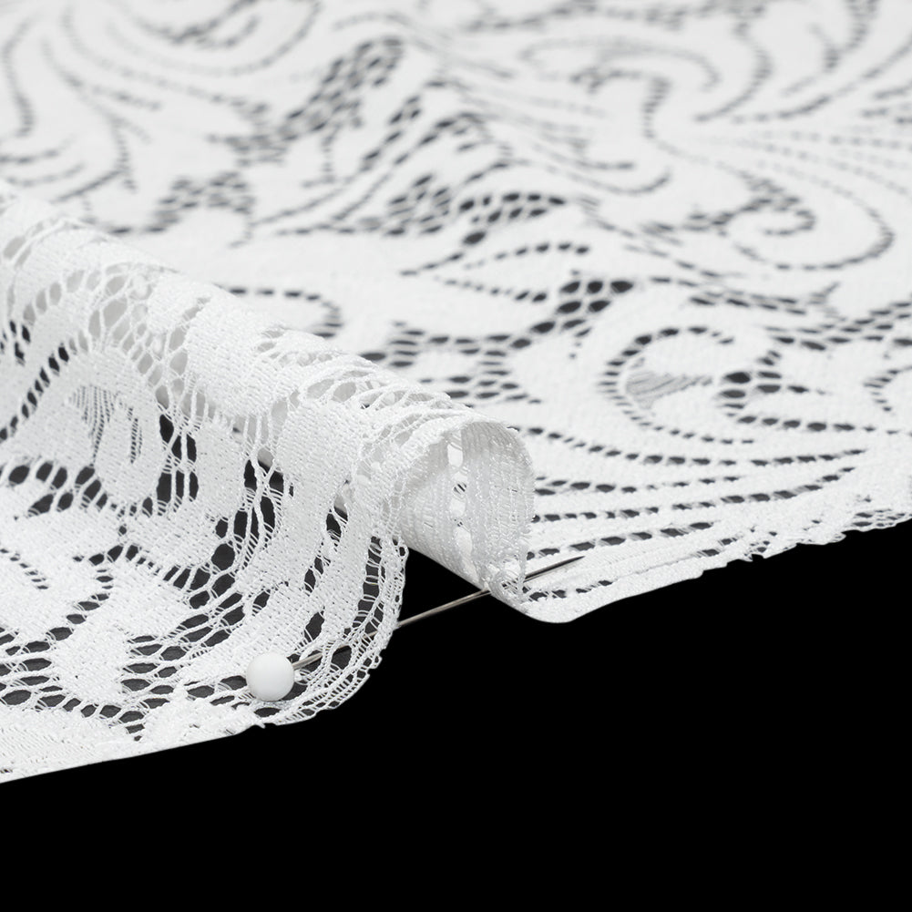 Raschel Lace Panel with Scalloped Finished Edges - Ivory Ornamental Floral - Detail