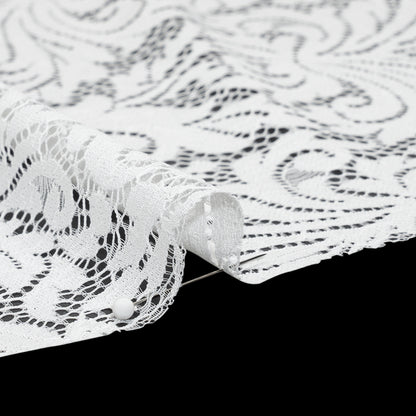 Raschel Lace Panel with Scalloped Finished Edges - Ivory Ornamental Floral