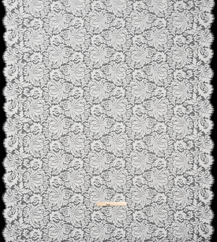 Raschel Lace Panel with Scalloped Finished Edges - Ivory Ornamental Floral - Full
